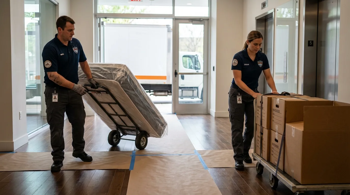 Professional apartment movers loading elevator in Saint Joseph, MO